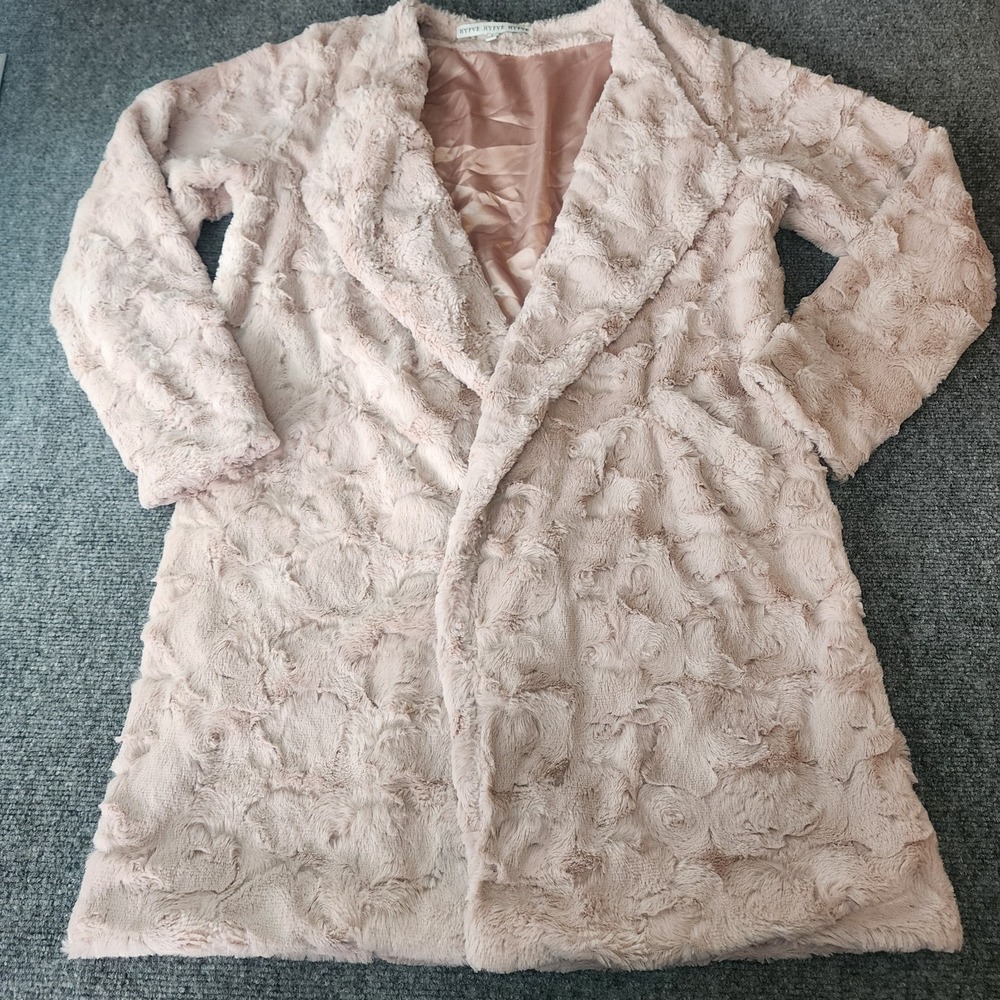 HYFVE Pink Plush Womens Coat L Waterfall Trench Fuzzy Cozy Jacket Cardigan Soft - Picture 1 of 13